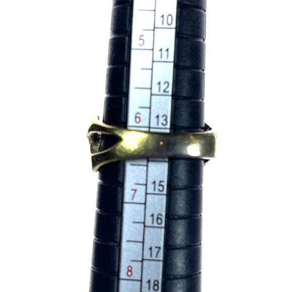 Tiger Eye VTG Art Nouveau 18KT HGE Gold Plate Ring Abstract MCM Retro Size 6.25 - Picture 8 of 11